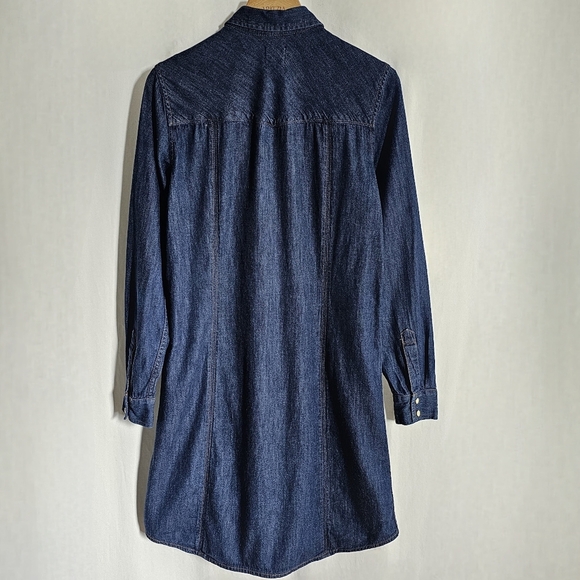 GAP 1969 Long Sleeve Dark Blue Denim Western Button Shirt Dress - Picture 10 of 16
